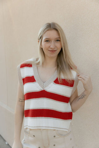 Stripe Sweater Vest, Red - The Red Thread Boutique
