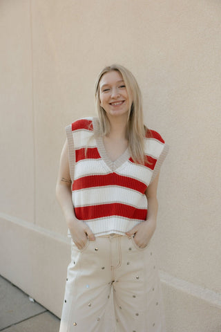 Stripe Sweater Vest, Red - The Red Thread Boutique