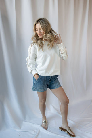 Sundrift Crochet Sweatshirt, White - The Red Thread Boutique