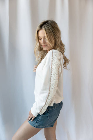 Sundrift Crochet Sweatshirt, White - The Red Thread Boutique