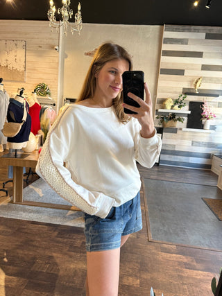 Sundrift Crochet Sweatshirt, White - The Red Thread Boutique