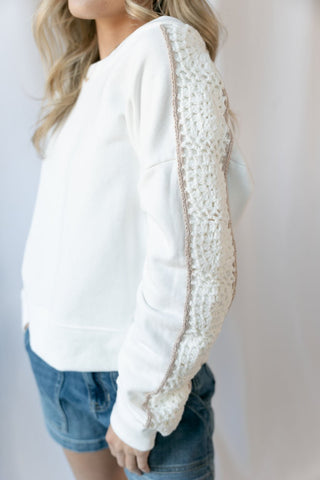 Sundrift Crochet Sweatshirt, White - The Red Thread Boutique