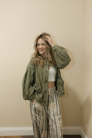 Tahoe Vintage Trim Cardigan, Olive - The Red Thread Boutique