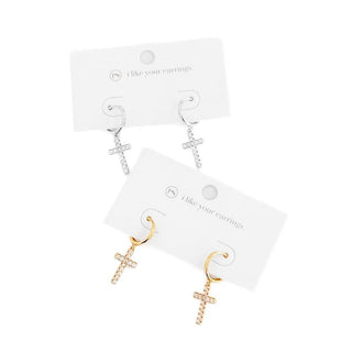 Taryn Diamond Cross Earrings: Silver - The Red Thread Boutique