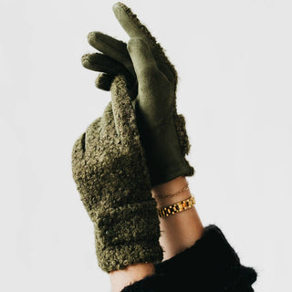 Teddy Sherpa Gloves: Olive - The Red Thread Boutique
