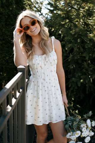 Tie Shoulder Floral Dress *final sale - The Red Thread Boutique