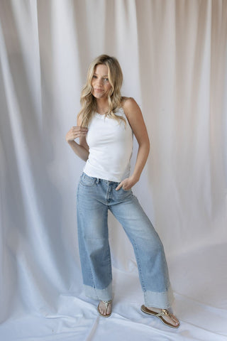 Tucson Two Toned Hem Seamed Slim Wide - The Red Thread Boutique