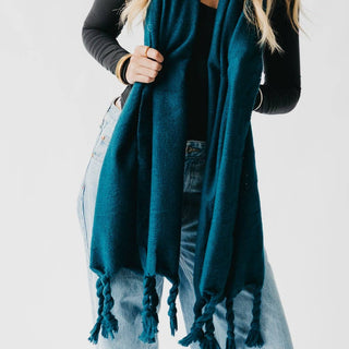Twyla Twisted Tassel Scarf: Teal - The Red Thread Boutique