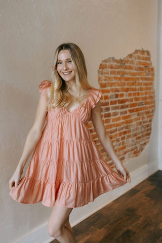 V Neck Babydoll Dress, Coral *final sale - The Red Thread Boutique
