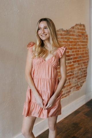 V Neck Babydoll Dress, Coral *final sale - The Red Thread Boutique