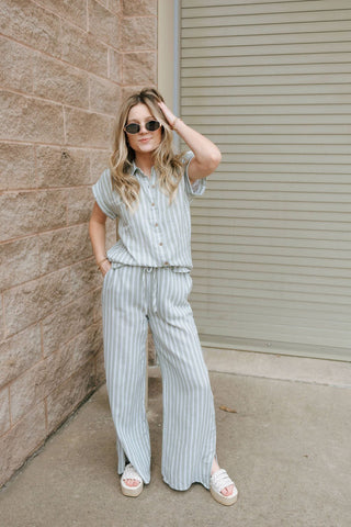 Verna Pants, Sage Stripe *final sale - The Red Thread Boutique