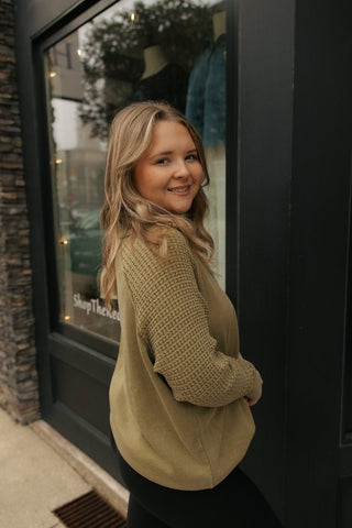 Waffle Henley, Green - The Red Thread Boutique