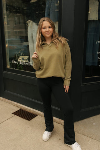 Waffle Henley, Green - The Red Thread Boutique