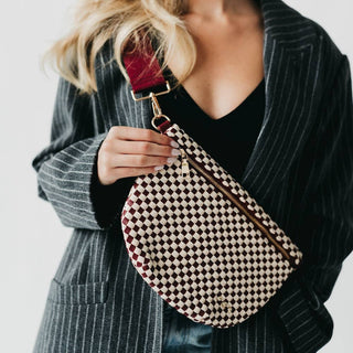 Westlyn Woven Bum Bag, Woven Checkered Burgundy - The Red Thread Boutique