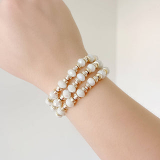 White + Gold Beaded Bracelet - The Red Thread Boutique