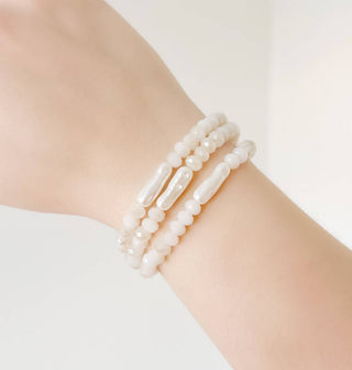 White Pearl Beaded Bracelet - The Red Thread Boutique