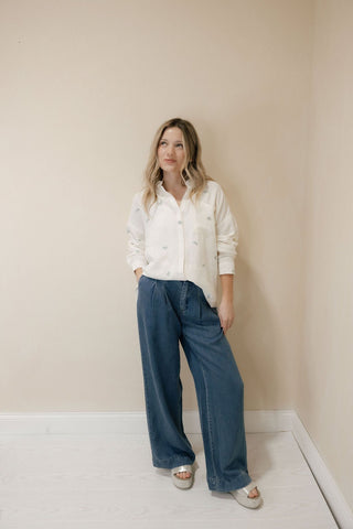 Willow Shirt, Ivory Blue Floral - The Red Thread Boutique