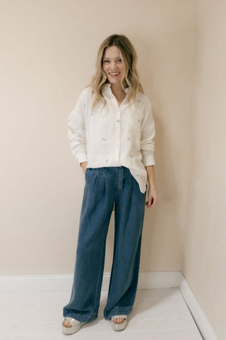 Willow Shirt, Ivory Blue Floral - The Red Thread Boutique
