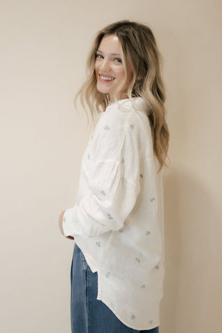 Willow Shirt, Ivory Blue Floral - The Red Thread Boutique