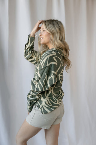 Z Supply Alfie Tova Palm Button Up, Tea Leaf - The Red Thread Boutique