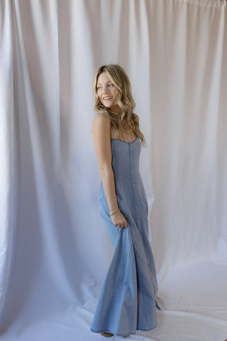 Z Supply Angel Eyes Twill Midi Dress, Lake Blue - The Red Thread Boutique