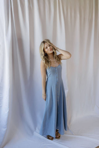 Z Supply Angel Eyes Twill Midi Dress, Lake Blue - The Red Thread Boutique