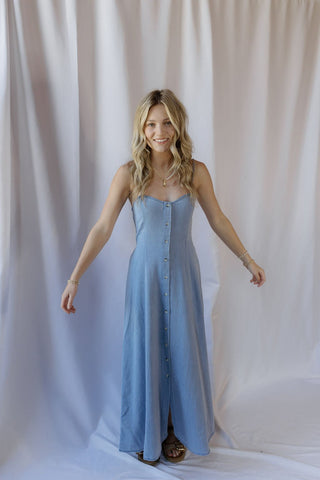 Z Supply Angel Eyes Twill Midi Dress, Lake Blue - The Red Thread Boutique