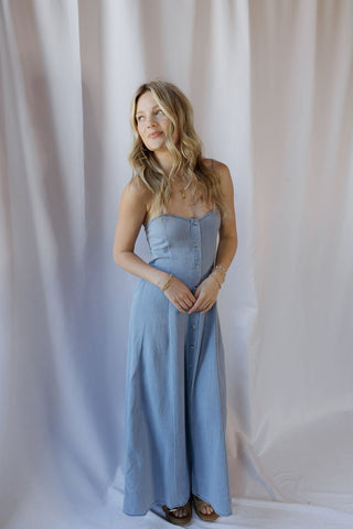 Z Supply Angel Eyes Twill Midi Dress, Lake Blue - The Red Thread Boutique