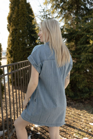 Z Supply Napa Denim Mini Dress, Shoreline - The Red Thread Boutique