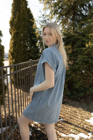 Z Supply Napa Denim Mini Dress, Shoreline - The Red Thread Boutique