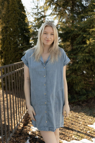 Z Supply Napa Denim Mini Dress, Shoreline - The Red Thread Boutique
